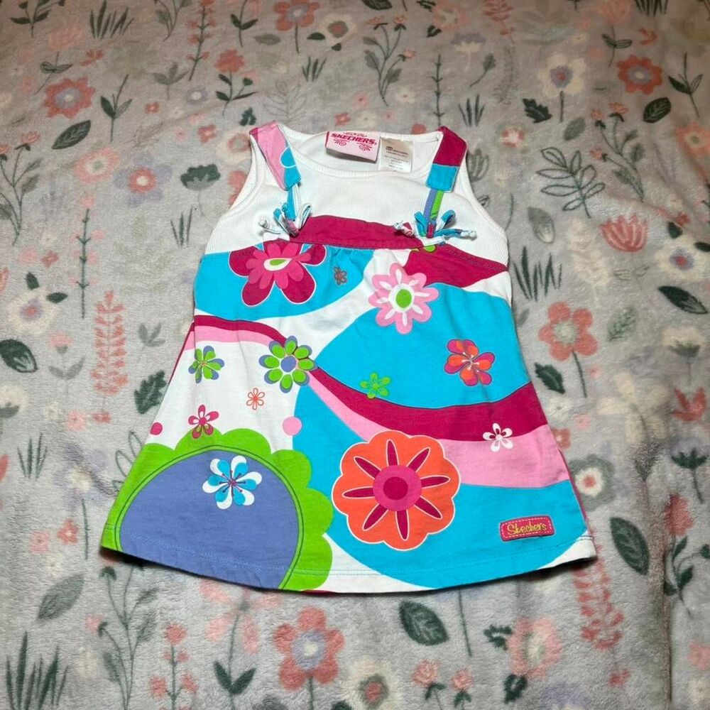 Skechers Vintage Y2K Layered Overalls Dress 4T Groovy Psychedelic Retro 60s 70s